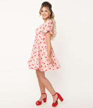 Load image into Gallery viewer, Pink and Cherry Print Poppy Fit and Flare Dress

