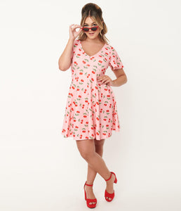 Pink and Cherry Print Poppy Fit and Flare Dress