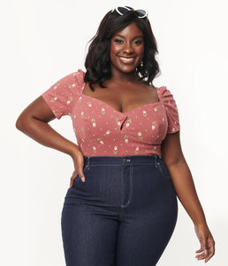 Rose and Tulip Print Sweetheart Nora Top