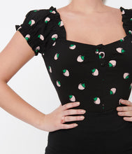 Load image into Gallery viewer, Black and Strawberry Print Loretta Top
