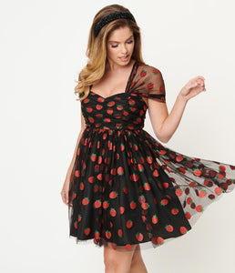 Black and Glitter Strawberry Print Heart and Soul Babydoll Dress