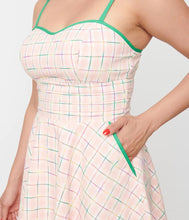 Load image into Gallery viewer, Pink and Rainbow Plaid Follow Your Heart Fit and Flare Dress
