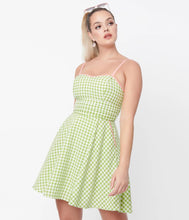 Load image into Gallery viewer, Green Gingham Follow Your Heart Fit and Flare Dress
