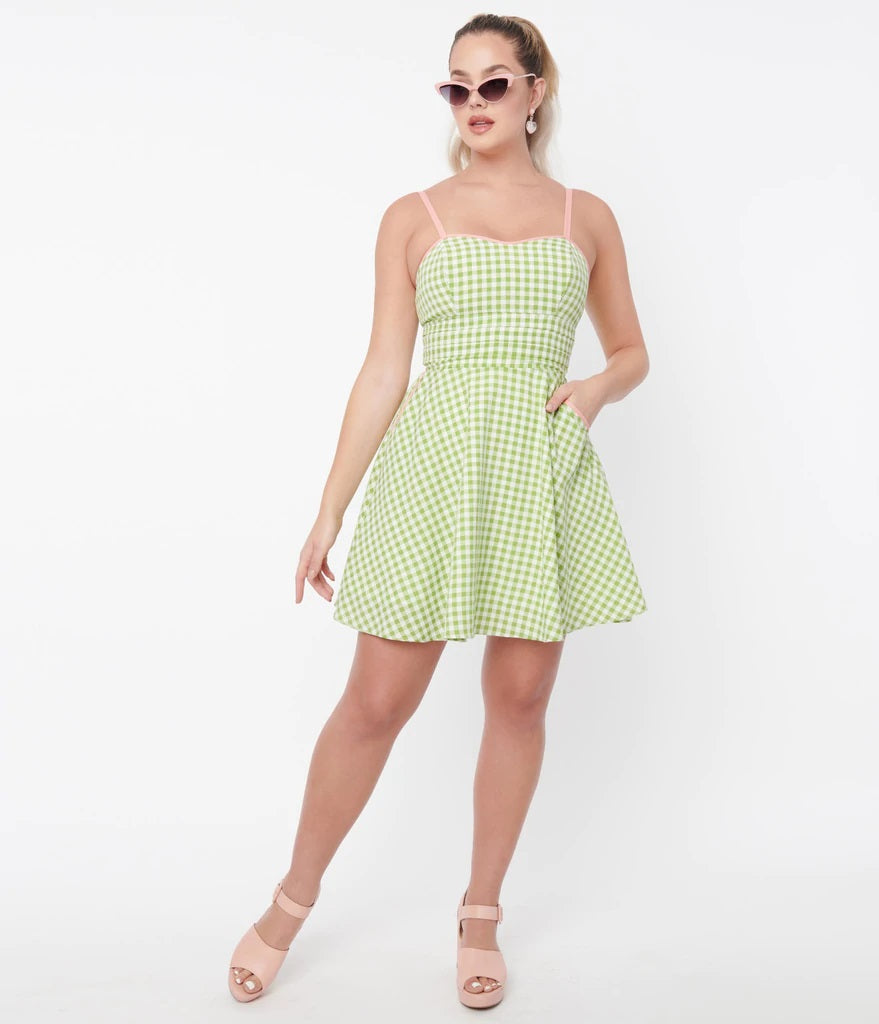 Green Gingham Follow Your Heart Fit and Flare Dress – Pink House Boutique