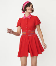Load image into Gallery viewer, Red and Rainbow Smocked Babydoll Blouse
