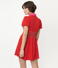 Load image into Gallery viewer, Red and Rainbow Smocked Babydoll Blouse
