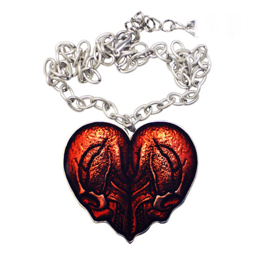Double Skull Heart Pendant Necklace