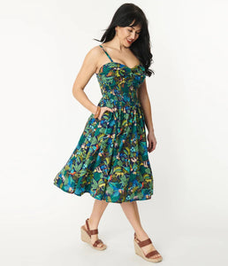 Navy Jungle Print Shimmy and Shake Swing Dress