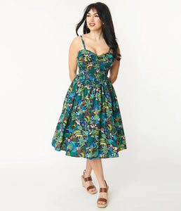 Navy Jungle Print Shimmy and Shake Swing Dress