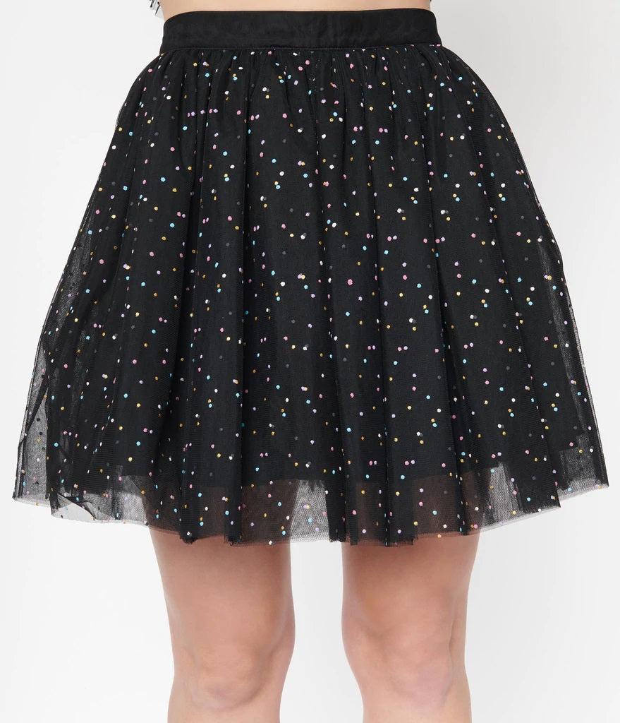 Black and Multicolor Polka Dots Sweetie Pie Short Tulle Skirt