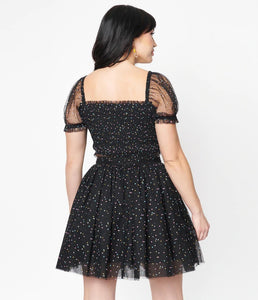Black and Multicolor Polka Dots Sweetie Pie Short Tulle Skirt