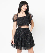 Load image into Gallery viewer, Black and Multicolor Polka Dots Sweetie Pie Short Tulle Skirt
