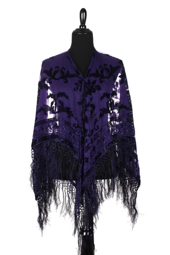 Violet Purple Open Poncho Wrap with Fringe
