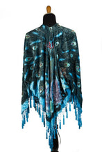 Load image into Gallery viewer, Juno Turquoise Velvet Beaded Peacock Open Poncho Shawl

