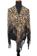 Load image into Gallery viewer, Winchester Burnout Beaded Fringe Beige Open Poncho Shawl
