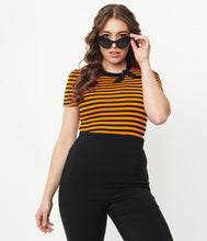 Load image into Gallery viewer, Orange and Black Stripe Bow Sweetie Knit Top
