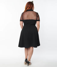 Load image into Gallery viewer, Black with Mesh Contrast Fit and Flare Dress
