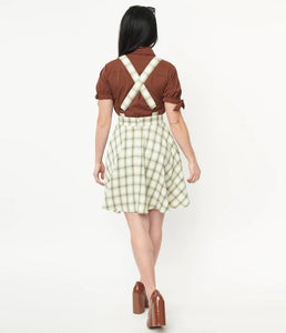 Ivory and Green Plaid Brionne Pinafore Skirt