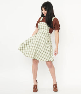 Ivory and Green Plaid Brionne Pinafore Skirt