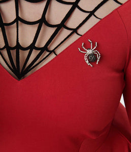 Burgundy Spiderweb Endora Fit and Flare Dress