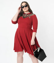 Load image into Gallery viewer, Burgundy Spiderweb Endora Fit and Flare Dress
