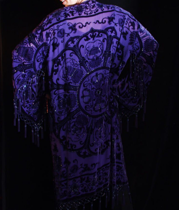 purple velvet beaded kimono