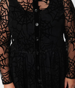 Black Velvet Spiderweb Shirt Dress and Jumpsuit Set