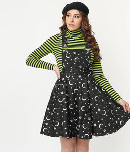 Black and White Moon Print Brionne Pinafore Skirt