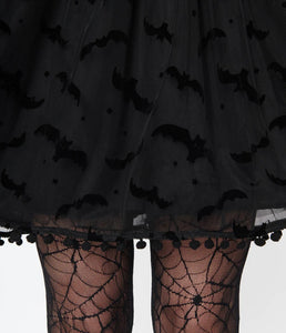 Black Bat Flock Print Babydoll Belle Dress