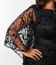 Load image into Gallery viewer, Black Mesh Moon and Stars Social Climber Caftan Dress
