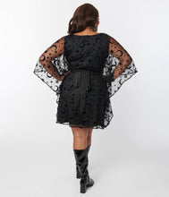 Load image into Gallery viewer, Black Mesh Moon and Stars Social Climber Caftan Dress
