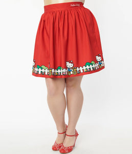 Hello Kitty Red Bicycle Border Print Mini Skirt