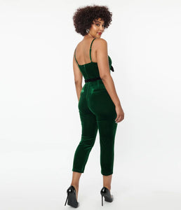 Emerald Velvet Cropped Jumpsuit, Small-4XL