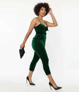 Emerald Velvet Cropped Jumpsuit, Small-4XL