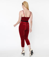 Load image into Gallery viewer, Burgundy Velvet Cropped Jumpsuit, Small-4XL
