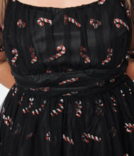 Load image into Gallery viewer, Black and Glitter Candy Canes Babydoll Dress
