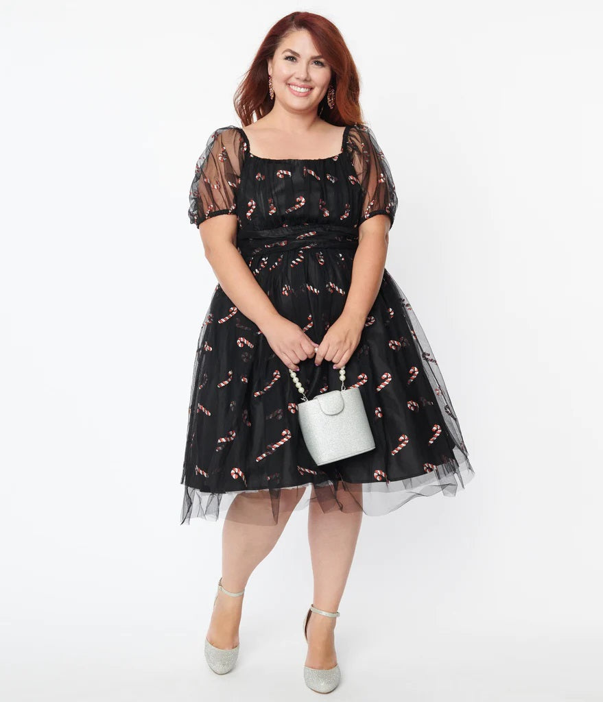 Black and Glitter Candy Canes Babydoll Dress  Pink House Boutique
