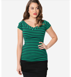 Green and Navy Striped Deena Top