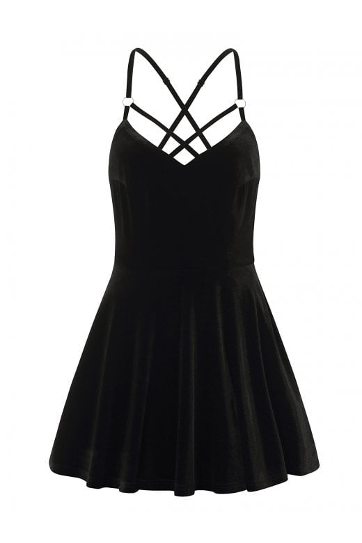 black strappy skater dress Black Strappy Skater Midi Dress
