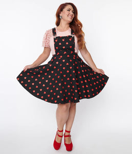 Black & Red Hearts Brionne Pinafore Skirt