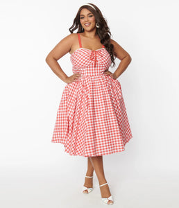 Coral Red Gingham Golightly Swing Dress