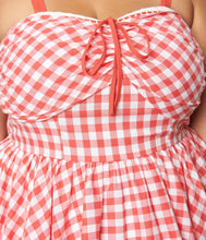 Load image into Gallery viewer, Coral Red Gingham Golightly Swing Dress
