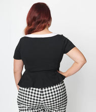 Load image into Gallery viewer, Black &amp; White Collar Peplum Top
