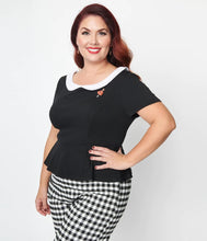 Load image into Gallery viewer, Black &amp; White Collar Peplum Top
