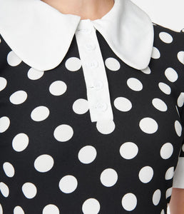 Black and White Polka Dot Print Flare Dress