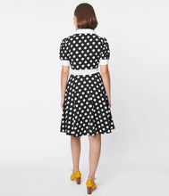 Load image into Gallery viewer, Black and White Polka Dot Print Flare Dress
