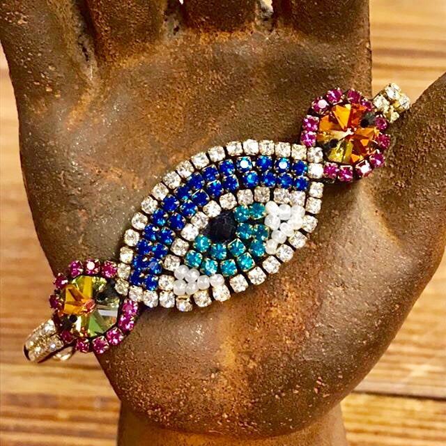 thumbnail image 2 of 10x27mm Crystal Rhinestone Evil Eye Connector Charm Bead – Sideways Spacer For Jewelry Making 2 of 6