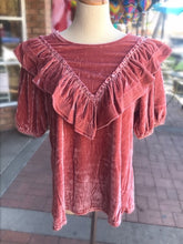 Load image into Gallery viewer, Mauve Velvet and Lace Ruffle V Top
