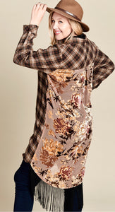 Jo Flannel Kimono with Velvet Floral Burnout Back