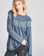 Indigo Floral Trimmed Washed Top